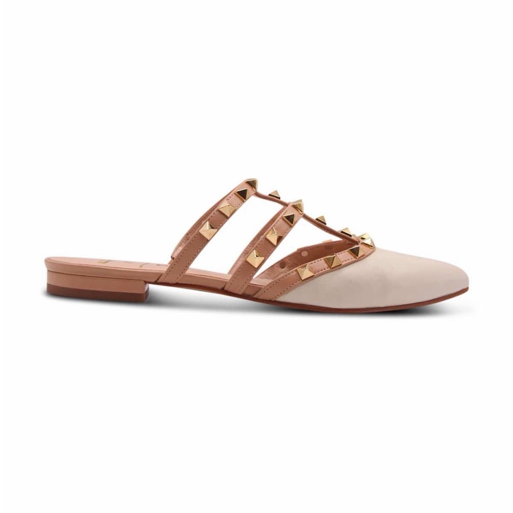 NWOT French Sole Davina - Beige Leather Studded Women's Flats